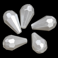 Plastique ABS perle goutte, larme, facettes, blanc, 7x12mm, Trou:Environ 1mm, 2sacsvalises/lot, Environ 2500PC/sac, Vendu par lot