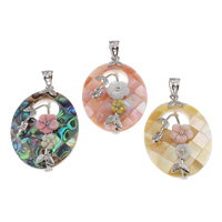 Shell Pendants, with Brass, Flat Oval, platinum color plated, different materials for choice & mosaic & with rhinestone, 35x52x10mm, Hole:Approx 7x9mm, Sold By PC