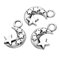 Tibetan Style Moon Pendants, Moon and Star, antique silver color plated, nickel, lead & cadmium free, 13x20mm, Hole:Approx 3.6mm, 200PCs/Lot, Sold By Lot
