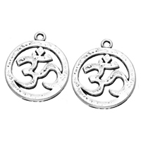 Tibetan Style Flat Round Pendants, antique silver color plated, with om symbol, nickel, lead & cadmium free, 25x29mm, Hole:Approx 2mm, 200PCs/Lot, Sold By Lot