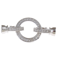 Brass Fold Over Clasp, Donut, platinum color plated, micro pave cubic zirconia & single-strand, nickel, lead & cadmium free, 40x17x8mm, Hole:Approx 5mm, Sold By PC