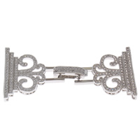 Brass Fold Over Clasp, platinum color plated, with 925 logo & micro pave cubic zirconia, nickel, lead & cadmium free, 58x26x7mm, Hole:Approx 4.5x2mm, Sold By PC