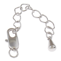 Brass Lobster Claw Cord Clasp, platinum color plated, with extender chain, nickel, lead & cadmium free, 14x6x3mm, Hole:Approx 2mm, 10PCs/Bag, Sold By Bag