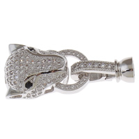 Messing Fold Over Clasp, Leopard, platin farve forgyldt, Micro Pave cubic zirconia, nikkel, bly & cadmium fri, 32x13x7mm, Hole:Ca. 2mm, Solgt af PC