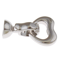 Brass Fold Over Clasp, Heart, platinum color plated, nickel, lead & cadmium free, 20x14x8mm, Hole:Approx 7mm, 10PCs/Bag, Sold By Bag