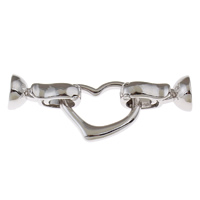 Brass Fold Over Clasp, Heart, platinum color plated, nickel, lead & cadmium free, 38x14x8mm, Hole:Approx 5mm, 5PCs/Bag, Sold By Bag