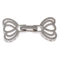 Brass Fold Over Clasp, Heart, platinum color plated, with 925 logo & micro pave cubic zirconia, nickel, lead & cadmium free, 45x23x6mm, Hole:Approx 2x1mm, Sold By PC