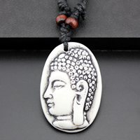 Pendentif bijoux bouddhistes, résine, ovale plat, imitation d'os, 35x51x9mm, Trou:Environ 1.5mm, 12PC/lot, Vendu par lot