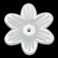 ABS πλαστικό μαργαριτάρι Χάντρα Cap, Λουλούδι, λευκό, 25x26x6mm, Τρύπα:Περίπου 1mm, 2Τσάντες/Παρτίδα, Περίπου 500PCs/τσάντα, Sold Με Παρτίδα