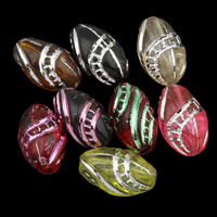 Perles acryliques d'accent argent, Acrylique, ovale, argent accentué, couleurs mélangées, 7x13mm, Trou:Environ 1mm, Environ 1300PC/sac, Vendu par sac
