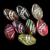 Silver Accent Acrylic Beads, Oval, mixed colors, 7x13mm, Hole:Approx 1mm, Approx 1300PCs/Bag, Sold By Bag