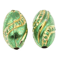 Guld Accent akryl perler, Oval, grøn, 8x13mm, Hole:Ca. 1mm, Ca. 1300pc'er/Bag, Solgt af Bag