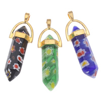 Millefiori Glass, with Tibetan Style bail, pendulum, gold color plated, more colors for choice, 13x40x10mm-13x43x10mm, Hole:Approx 2x3mm, 20PCs/Bag, Sold By Bag