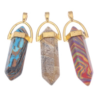 Mosaic Turquoise Pendant, with Tibetan Style bail, pendulum, gold color plated, more colors for choice, 13x40x10mm-13x43x10mm, Hole:Approx 2x3mm, 20PCs/Bag, Sold By Bag