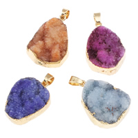 Natural Agate Druzy Pendant, Ice Quartz Agate, with brass bail, Nuggets, gold color plated, druzy style, more colors for choice, 18x27x10mm-22x33x14mm, Hole:Approx 4x5mm, 20PCs/Bag, Sold By Bag