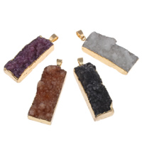 Natural Agate Druzy Pendant, Ice Quartz Agate, with brass bail, Rectangle, gold color plated, druzy style, more colors for choice, 16x46x7mm-16x46x18mm, Hole:Approx 4x5mm, 20PCs/Bag, Sold By Bag