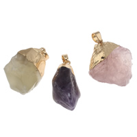 Natural Quartz Druzy Pendants, with brass bail, Nuggets, gold color plated, druzy style, more colors for choice, 16x35x16mm-25x37x19mm, Hole:Approx 4x5mm, 20PCs/Bag, Sold By Bag