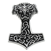 Stainless Steel Pendants, 316L Stainless Steel, Hammer of Thor, blacken, 24x34x8mm, Hole:Approx 5mm, 5PCs/Lot, Sold By Lot