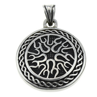 Stainless Steel Pendants, 316L Stainless Steel, Flat Round, blacken, 27x32x5mm, Hole:Approx 3x3.5mm, 5PCs/Lot, Sold By Lot