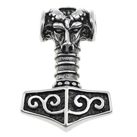 Stainless Steel Pendants, 316L Stainless Steel, Hammer of Thor, blacken, 25x35x7mm, Hole:Approx 5mm, 5PCs/Lot, Sold By Lot