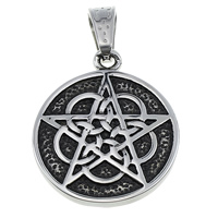 Stainless Steel Pendants, 316L Stainless Steel, Flat Round, with star pattern & blacken, 30x35x3mm, Hole:Approx 4.5x8mm, 5PCs/Lot, Sold By Lot