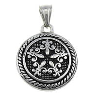 Stainless Steel Pendants, 316L Stainless Steel, Flat Round, blacken, 27x32x5mm, Hole:Approx 5x8mm, 5PCs/Lot, Sold By Lot