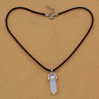 Sea Opal, with Waxed Linen Cord & Brass, with 5cm extender chain, pendulum, 13x40x10mm, 3mm, Length:Approx 17 Inch, 5Strands/Bag, Sold By Bag