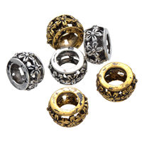 Tibetan Style European Beads, Drum, plated, with flower pattern & hollow, more colors for choice, nickel, lead & cadmium free, 14mm, Hole:Approx 7.8mm, 50PCs/Lot, Sold By Lot