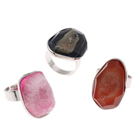 Ice Quartz Agate, with Brass, platinum color plated, natural & druzy style & adjustable & mixed, 16x10mm-16x32x13mm, US Ring Size:8, 20PCs/Bag, Sold By Bag