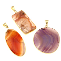 Mixed Agate Pendant, with Brass, gold color plated, natural, 22x34x5mm-26x50x4mm, Hole:Approx 6x9mm, 20PCs/Bag, Sold By Bag