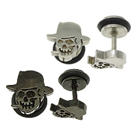 Stainless Steel Ear Piercing Jewelry, with Silicone, Skull, plated, more colors for choice, 9x9x2mm, 11.5mm, 1mm, 50PCs/Lot, Sold By Lot
