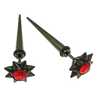 Stainless Steel Fake Taper, with Silicone, Flower, black ionic, with rhinestone, 13x44mm, 1mm, 20PCs/Lot, Sold By Lot