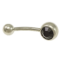 Stainless Steel Curved Barbell, with rhinestone, original color, 23.5mm, 8x8x7mm, 5mm, 1.5mm, 50PCs/Lot, Sold By Lot