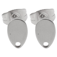 Edelstahl Ohrring Stecker, Tropfen, mit Schleife, originale Farbe, 5.50x8.50x1mm, Bohrung:ca. 1mm, 100PCs/Tasche, verkauft von Tasche