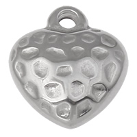 Stainless Steel Heart Pendants, hammered, original color, 12x14x5mm, Hole:Approx 1.5mm, 50PCs/Bag, Sold By Bag