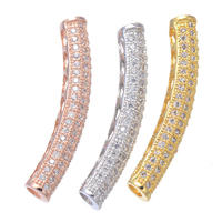 Cubic Zirconia Micro Pave Brass Beads, Curved Tube, plated, micro pave cubic zirconia & hollow, more colors for choice, nickel, lead & cadmium free, 5x32mm, Hole:Approx 2.6mm, 5PCs/Lot, Sold By Lot