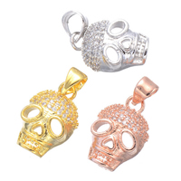 Cubic Zirconia Micro Pave Brass Pendant, Skull, plated, micro pave cubic zirconia, more colors for choice, nickel, lead & cadmium free, 10x20mm, Hole:Approx 3.7mm, 5PCs/Lot, Sold By Lot