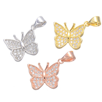 Cubic Zirconia Micro Pave Brass Pendant, Butterfly, plated, micro pave cubic zirconia, more colors for choice, nickel, lead & cadmium free, 13x15mm, Hole:Approx 3.7mm, 5PCs/Lot, Sold By Lot