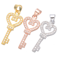 Cubic Zirconia Micro Pave Brass Pendant Key plated micro pave cubic zirconia nickel lead & cadmium free Approx 3.6mm Sold By Lot