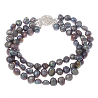 Freshwater Cultured Pearl Bracelet Freshwater Pearl brass box clasp Baroque  dark purple 6-7mm Sold Per Approx 7 Inch Strand