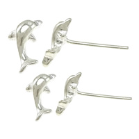 925 Sterling Silver Stud Earring, Dolphin, without earnut & different size for choice, 5Pairs/Lot, Sold By Lot