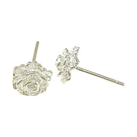 925 Sterling Silver Stud Earring, Flower, without earnut, 7x7x3mm, 0.8mm, 5Pairs/Lot, Sold By Lot