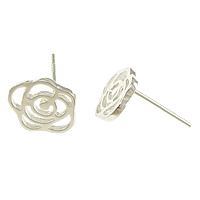 925 Sterling Silver Stud Earring, Flower, without earnut & hollow, 10x9x1mm, 0.8mm, 5Pairs/Lot, Sold By Lot