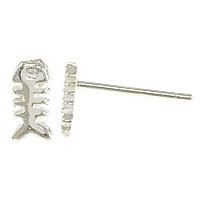 925 Sterling Silver Stud Earring, Fish Bone, without earnut, 3.5x7x1mm, 0.8mm, 5Pairs/Lot, Sold By Lot