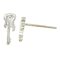 925 Sterling Silver Stud Earring, Guitar, without earnut, 3.5x9x1.8mm, 0.8mm, 5Pairs/Lot, Sold By Lot