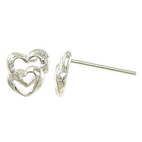 925 Sterling Silver Stud Earring, Heart, without earnut, 6x7x1.5mm, 0.8mm, 5Pairs/Lot, Sold By Lot