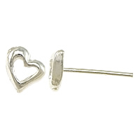925 Sterling Silver Stud Earring, Heart, without earnut, 6x6x1.5mm, 0.8mm, 5Pairs/Lot, Sold By Lot