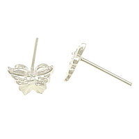 925 Sterling Silver Stud Earring, Butterfly, without earnut, 8x8x1mm, 0.8mm, 5Pairs/Lot, Sold By Lot