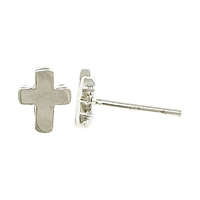 925 Sterling Silver Stud Earring, Cross, without earnut, 7x9x2mm, 0.8mm, 5Pairs/Lot, Sold By Lot