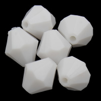 Perles acrylique de couleur unie, Bicône, facettes & couleur solide, blanc, 10x10mm, Trou:Environ 1mm, 2sacsvalises/lot, Environ 1000PC/sac, Vendu par lot